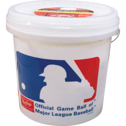 MLB logo on a white R8UBUCK24 bucket of 8U recreational baseballs